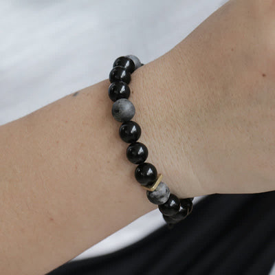 Buddha Stones Black Obsidian Black Glitter Stone Purification Bracelet Bracelet BS 9
