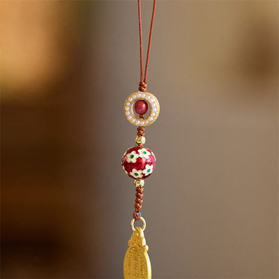 Buddha Stones Wu Lou Gourd Fu Character Tai Sui Amulet Fortune Phone Hanging Decoration Key Chain Hanging Decoration BS 5