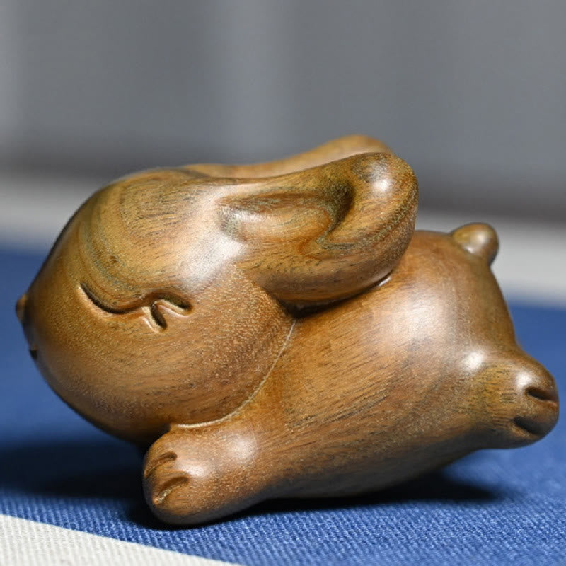 Buddha Stones Green Sandalwood Small Mini Cute Rabbit Bunny Peace Decorations Decorations BS 9