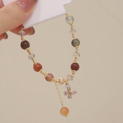Buddha Stones Natural Fu Lu Shou Rainbow Crystal Rutilated Quartz Wealth Butterfly Charm Bracelet Bracelet BS 9