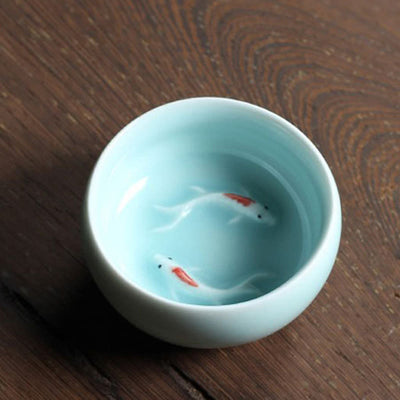Buddha Stones Colorful Koi Fish Ceramic Teacup Kung Fu Tea Cup Bowl Cup BS 29