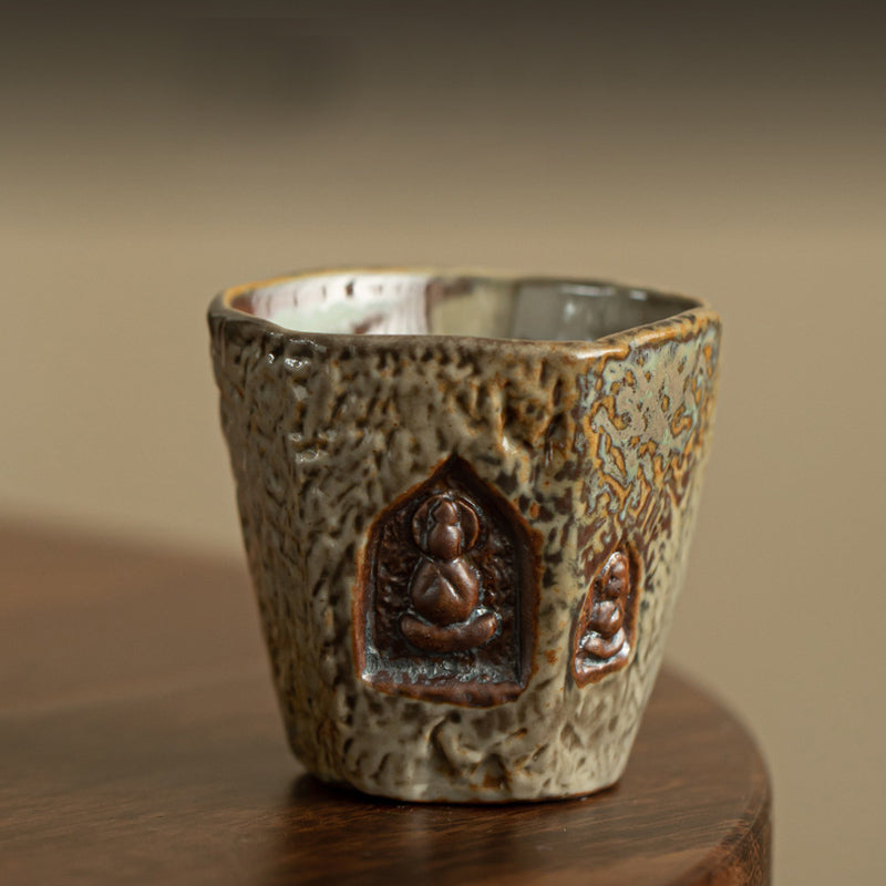 Buddha Stones Vintage Dunhuang Color Buddha Engraved Teacup Kung Fu Tea Cup Cup BS Dunhuang 5.5cm*5.1cm*60ml