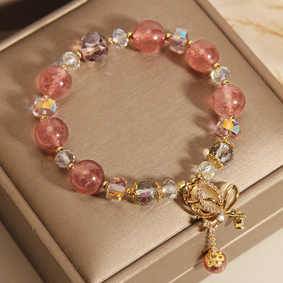 Buddha Stones Natural Strawberry Quartz Healing Positive Butterfly Charm Bracelet Bracelet BS 1