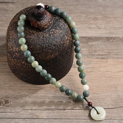 Buddha Stones Cyan Bodhi Seed Lotus Jade Peace Buckle Wisdom Double Wrap Bracelet Mala Bracelet BS 7