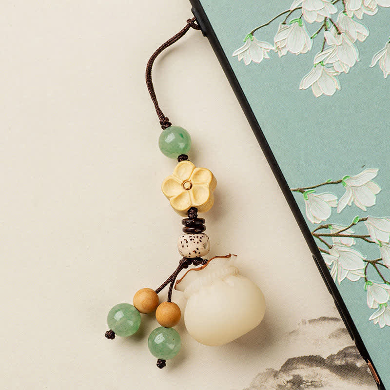 Buddha Stones Natural Bodhi Seed Money Bag Flower Blessing Prosperity Keychain Key Chain BS 8