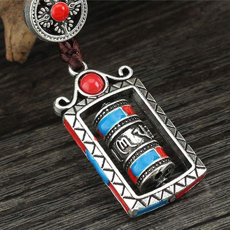 Buddha Stones Six True Words Prayer Wheel Rotation Knot Blessing Keychain Decoration Decorations BS 11