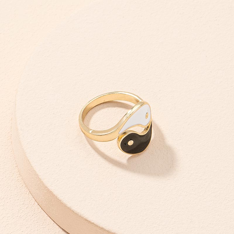 Buddha Stones Yin Yang Symbol Adjustable Blessing Couple Ring Rings BS 4