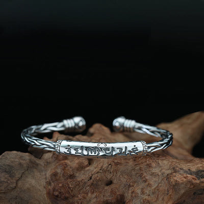 Buddha Stones Tibet Om Mani Padme Hum Engraved Focus Cuff Bracelet Bangle Bracelet Bangle BS 4