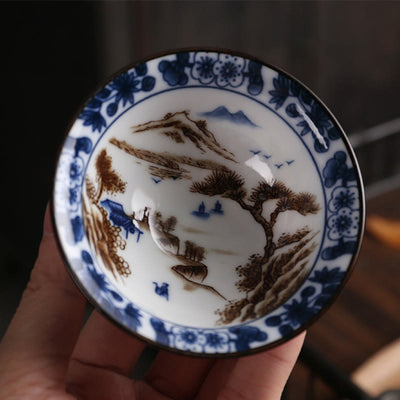 Buddha Stones Flowers Fu Character Mountains Lotus Cherry Blossoms Ceramic Teacup Kung Fu Tea Cup Cup BS 12