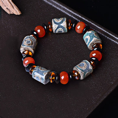 Buddha Stones Tibetan Three-eyed Dzi Bead Agate Protection Happiness Bracelet Bracelet BS 4