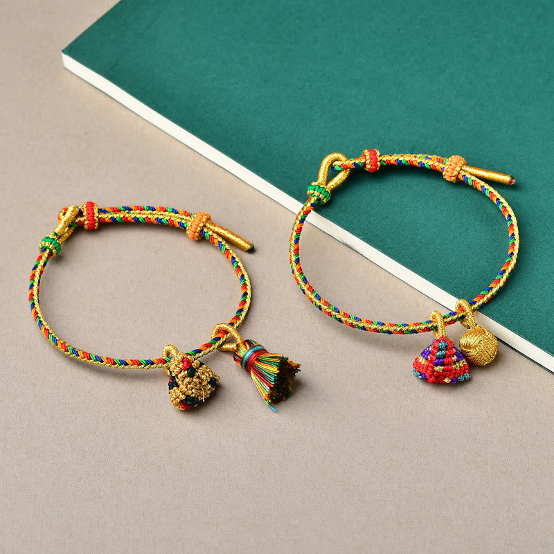 Buddha Stones Colorful Rope Luck Handmade Zongzi Golden Ball Charm Bracelet Bracelet BS 20