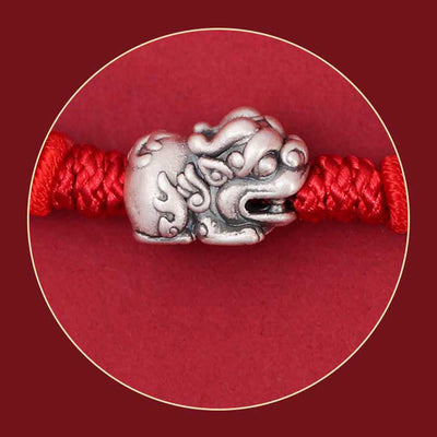 Buddha Stones 925 Sterling Silver PiXiu Fu Character Wealth Luck Handmade Braided Bracelet Bracelet BS 5