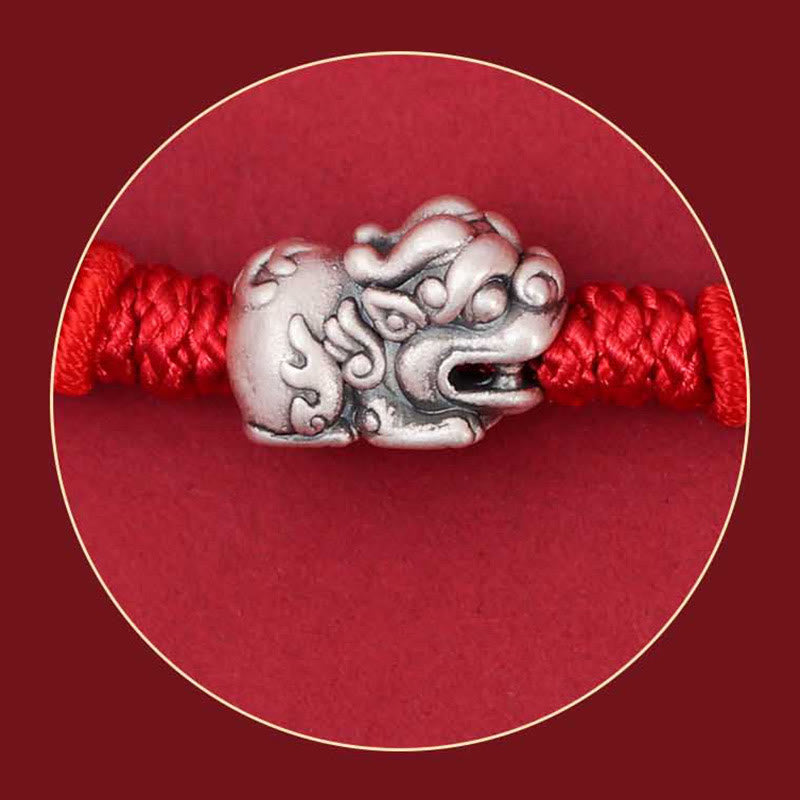 Buddha Stones 925 Sterling Silver PiXiu Fu Character Wealth Luck Handmade Braided Bracelet Bracelet BS 5