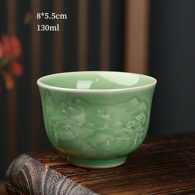 Buddha Stones Trees Pavilion Mountains Rivers Pine Ceramic Teacup Kung Fu Tea Cup Cup BS Mountains And Rivers 8cm*5.5cm*130ml