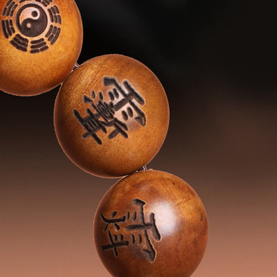 Buddha Stones Lightning Struck Jujube Wood Yin Yang Bagua Taoist Taboo Characters Engraved Protection Bracelet Bracelet BS 11