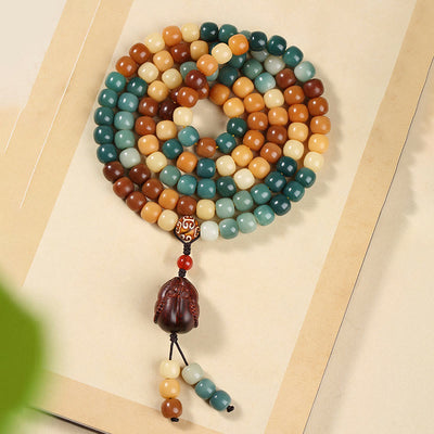 Buddha Stones Natural Bodhi Seed Lotus Dzi Bead Peace Harmony Charm Bracelet Mala Bracelet BS 11*10mm Colorful Bodhi Seed&Buddha Hand