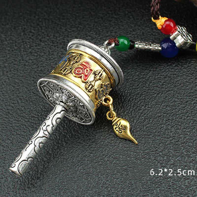 Buddha Stones Tibet Om Mani Padme Hum Prayer Wheel Tassel Bag Car Hanging Decoration Car Hanging Decoration BS 7