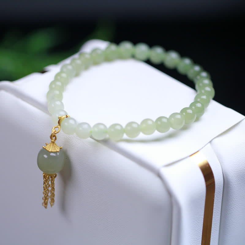 Buddha Stones 925 Sterling Silver Hetian Jade Beaded Wealth Charm Bracelet Bracelet BS 3