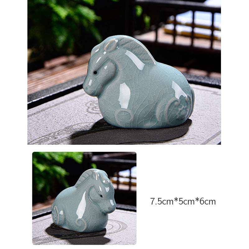 Buddha Stones Chinese Zodiac Wealth Ceramic Tea Pet Home Figurine Decoration Decorations BS 15