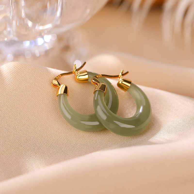 Buddha Stones Round Jade Cyan Jade Prosperity Luck Drop Earrings Earrings BS Cyan Jade