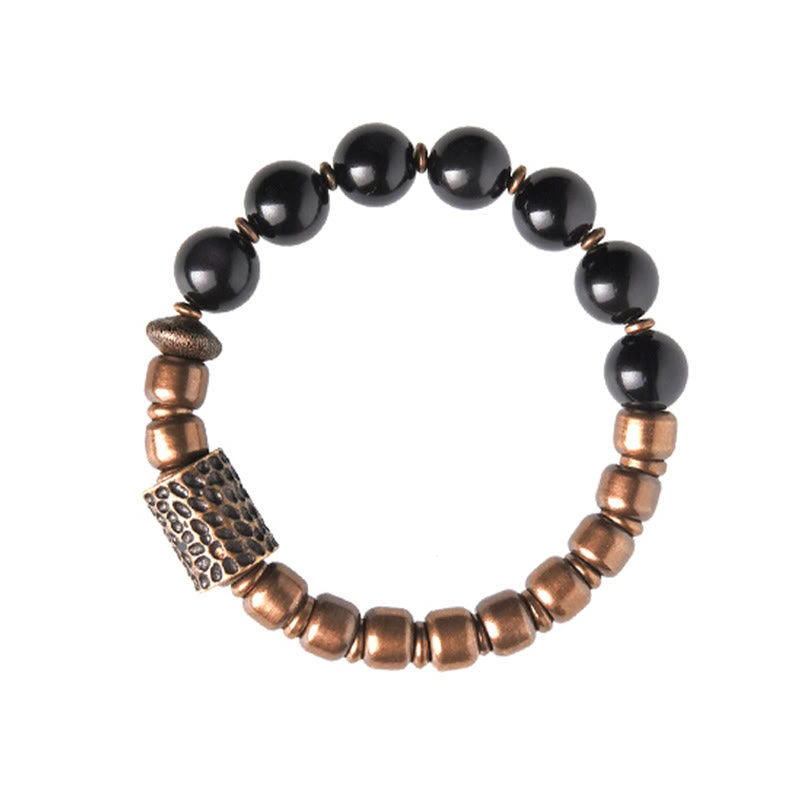 Buddha Stones Lava Rock Stone Rainbow Obsidian Copper Support Healing Bracelet Bracelet BS 18