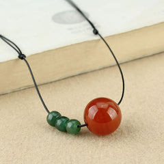Buddha Stones Red Agate Green Aventurine Green Bodhi Seed Bead Calm Leather Rope Necklace Pendant Necklaces & Pendants BS Red Agate&Green Aventurine