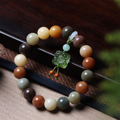 Buddha Stones Natural Multicolored Gradient Bodhi Seed Liuli Glass Charm Peace Bracelet Bracelet BS Bodhi Seed Green Liuli Glass Charm(Wrist Circumference 14-17cm)