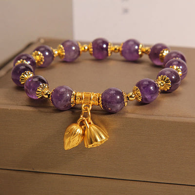 Buddha Stones Natural Amethyst Lotus Healing Spiritual Bracelet Bracelet BS 5