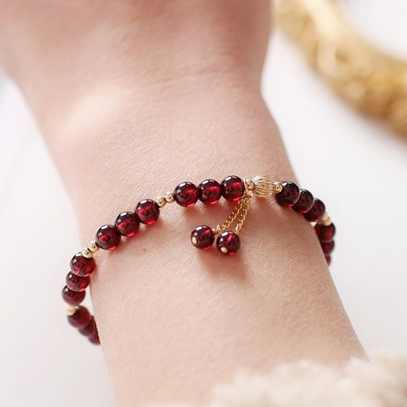 Buddha Stones 14K Gold Natural Garnet Calm Bracelet Bracelet BS 8