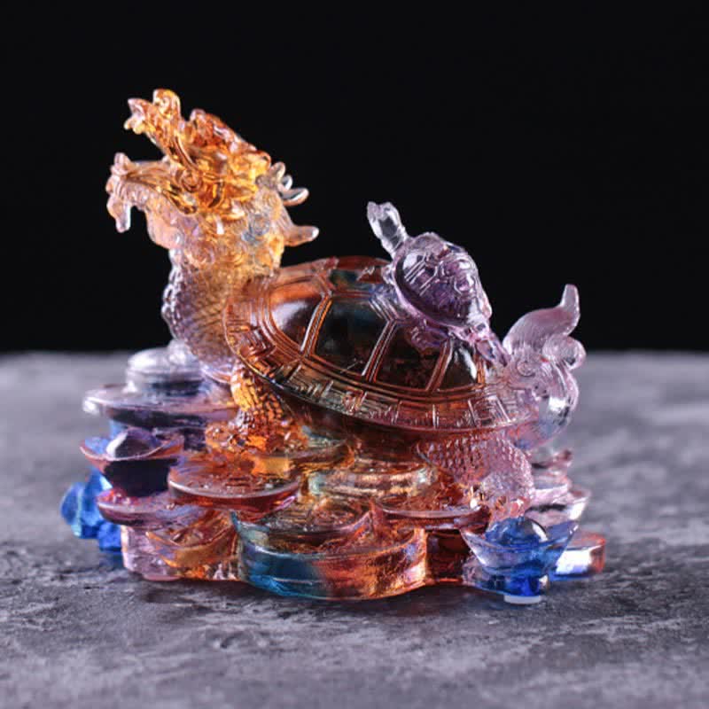 Buddha Stones Feng Shui Dragon Turtle Coins Handmade Liuli Crystal Luck Art Piece Home Office Decoration Decorations BS 6