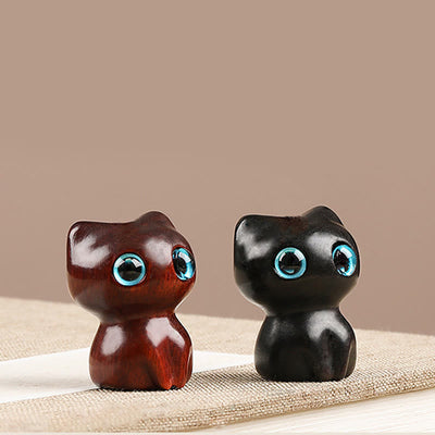 Foviel Mini Small Leaf Red Sandalwood Ebony Wood Lucky Cat Lovely Kitty Peace Key Chain Phone Hanging Decoration