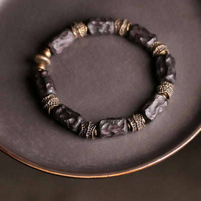 Buddha Stones Tibetan Ebony Wood Copper Calm Peace Bracelet Bracelet BS 7