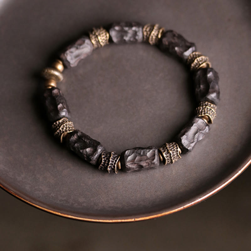 Buddha Stones Tibetan Ebony Wood Copper Calm Peace Bracelet Bracelet BS 7