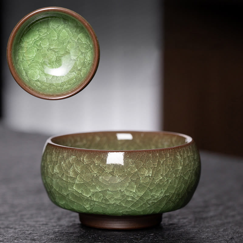 Buddha Stones Chinese Green Ice Crack Design Jianzhan Kiln Change Porcelain Teacup Kung Fu Tea Cup Jian Zhan Tea Cup BS 1