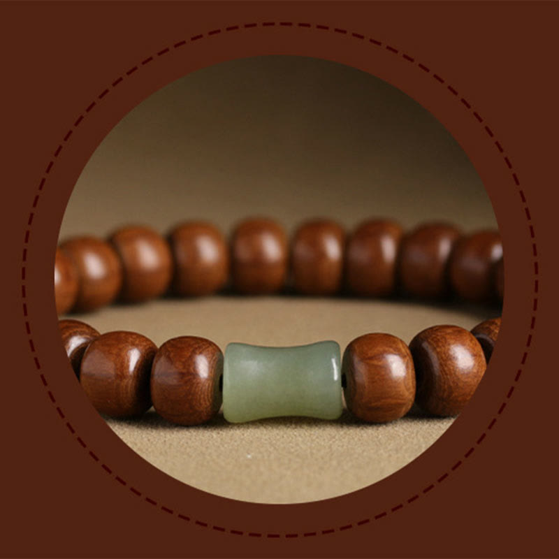 Buddha Stones Natural Abelia Biflora Wood Hetian Jade Bamboo Bead Warding Off Evil Spirits Bracelet Bracelet BS 7
