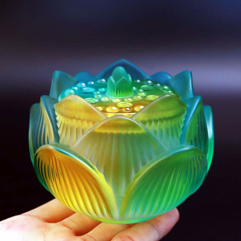Buddha Stones Lotus Liuli Crystal Healing Meditation Incense Burner Incense Burner BS Small Gradient Lotus 10.5*8.3cm