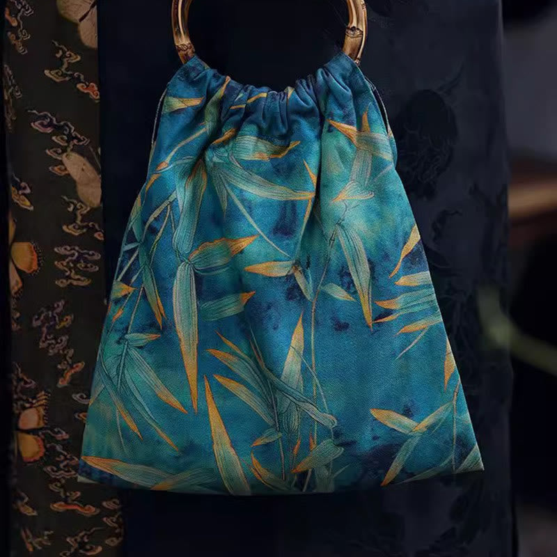 Buddha Stones Blue Green Bamboo Leaves Bamboo Handles Handbag Handbags BS 6