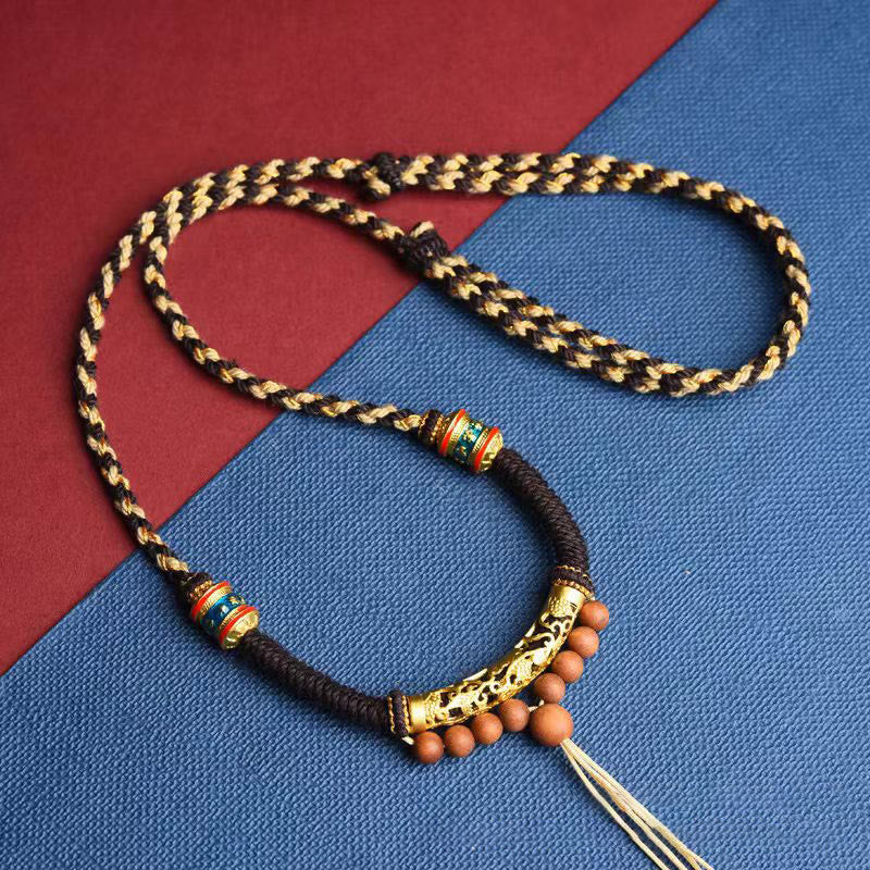 Buddha Stones Tibetan Handmade King Kong Knot Om Mani Padme Hum Prayer Wheel String Necklace Pendant Necklaces & Pendants BS 3