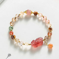 Buddha Stones Natural Rutilated Quartz Strawberry Quartz PiXiu Wealth Bracelet Bracelet BS Rutilated Quartz(Auspiciousness♥Courage)(Wrist Circumference 14-17cm)