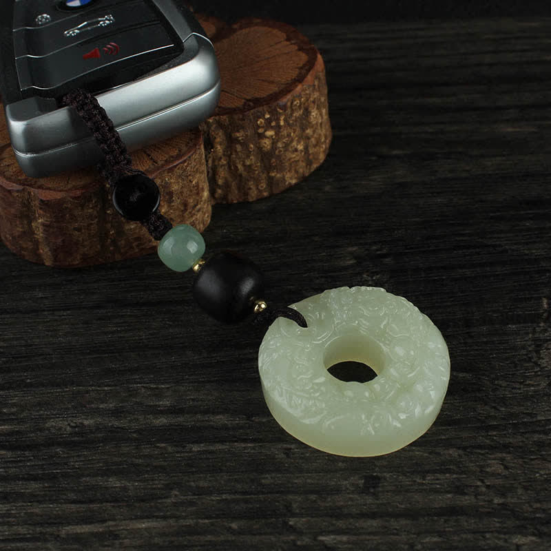 Buddha Stones PiXiu Jade Peace Buckle Abundance Wealth Key Chain Key Chain BS 12