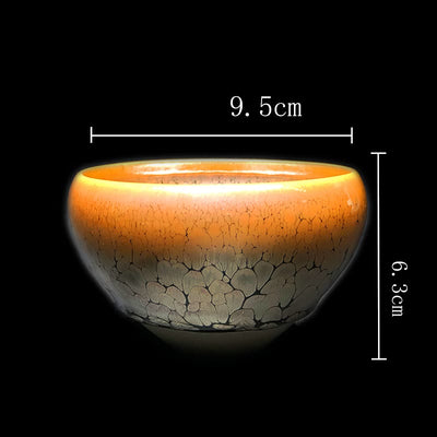 Buddha Stones Gold Spot Pattern Chinese Jianzhan Ceramic Teacup Kung Fu Tea Cup Bowl With Gift Box Jian Zhan Tea Cup BS Cup Bowl 9.5cm*6.3cm