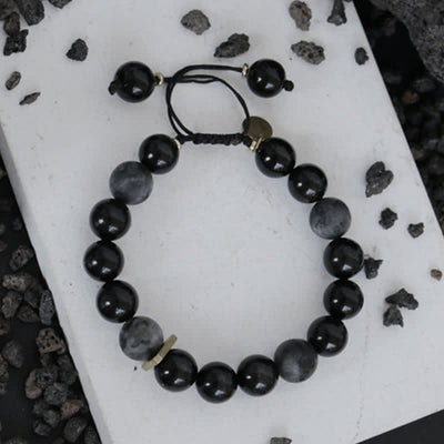 Buddha Stones Black Obsidian Black Glitter Stone Purification Bracelet Bracelet BS 11