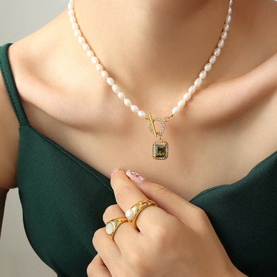 Buddha Stones Pearl Zircon Wealth Charm Necklace Pendant Necklaces & Pendants BS 14