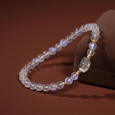Buddha Stones 925 Sterling Silver Plated Gold Natural Moonstone PiXiu Healing Bracelet Bracelet BS 3