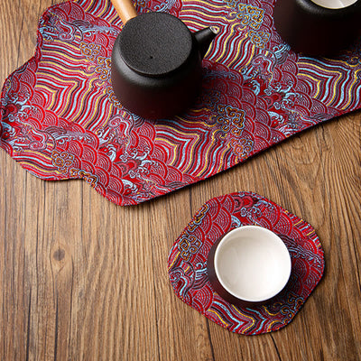Buddha Stones Sea Wave Bamboo Plum Blossom Brocade Embroidery Cup Mat Pad Tea Cup Coaster Kung Fu Tea Mat