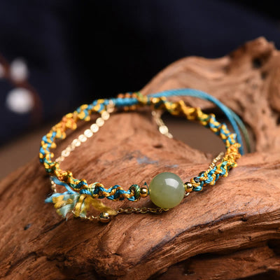 Buddha Stones Handmade Colorful Rope Luck Jade Bead Abundance Double Layer Bracelet Bracelet BS 2