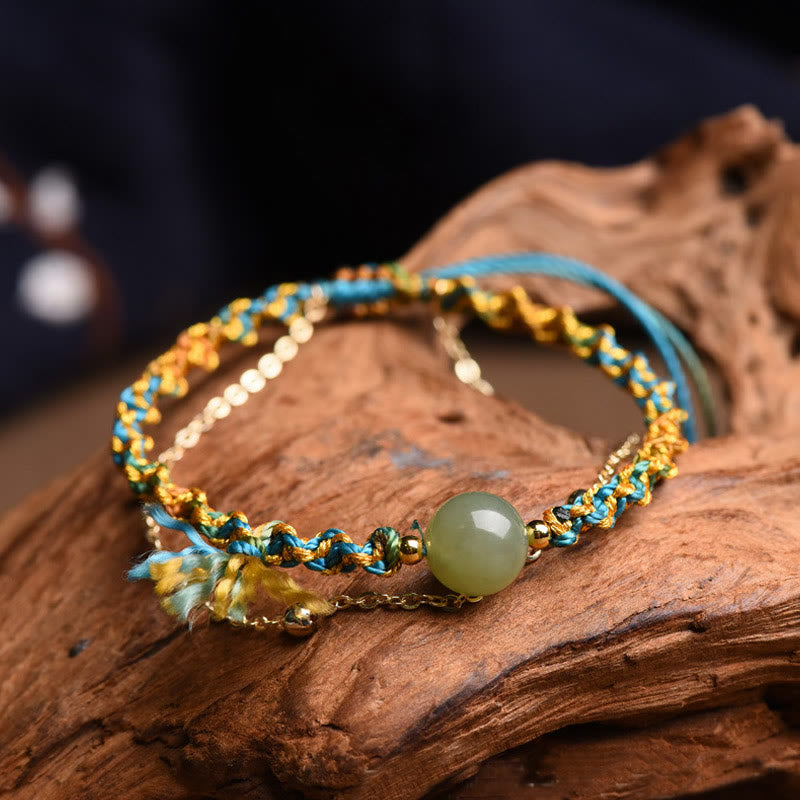 Buddha Stones Handmade Colorful Rope Luck Jade Bead Abundance Double Layer Bracelet Bracelet BS 2