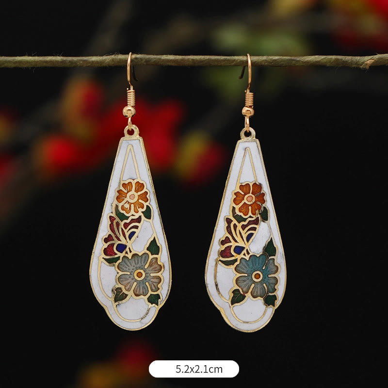 Buddha Stones Lotus Butterfly Flower Alloy Copper Enlightenment Drop Earrings Earrings BS Sky Blue Flower 5.2*2.1cm