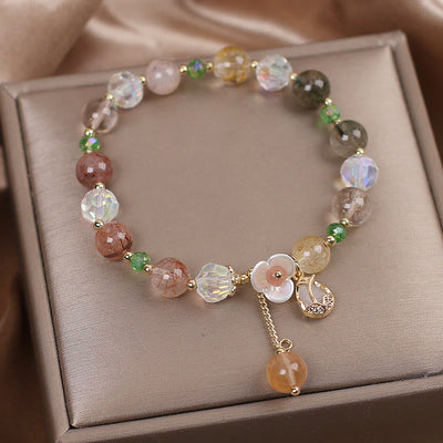 Buddha Stones Strawberry Quartz Rutilated Quartz Fluorite Flower Healing Bracelet Bracelet BS 14