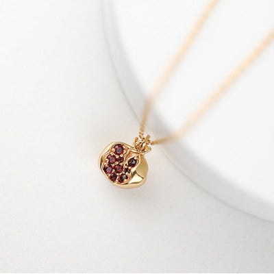 Buddha Stones 925 Sterling Silver 18k Gold Plated Pomegranate Garnet Crystal Passion Charm Necklace Pendant - image 0